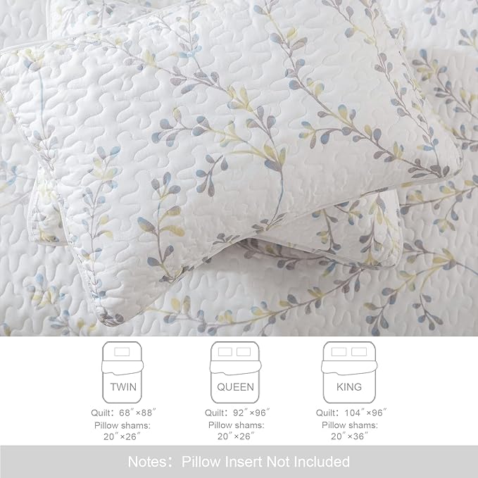 Exclusivo Mezcla Reversible Boho Quilts Queen Size, White Bedspreads Lightweight Coverlet All Season Flowers Quilt Bedding Set with Printed Floral Pattern (1 Quilt, 2 Pillow Shams)