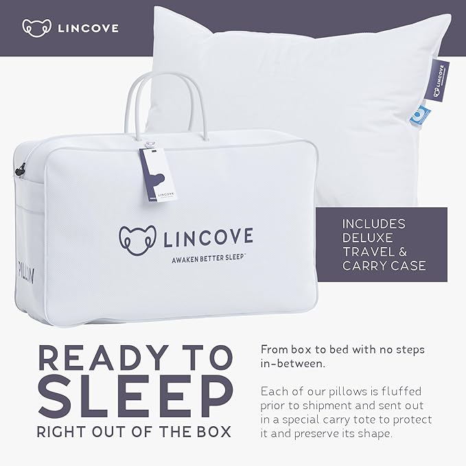 Lincove Cloud Natural Canadian Down Pillow, White Luxury Sleeping Pillow - 625 Fill Power, 500 Thread Count Cotton Shell, Made in Canada, King - Firm, 1 Pack