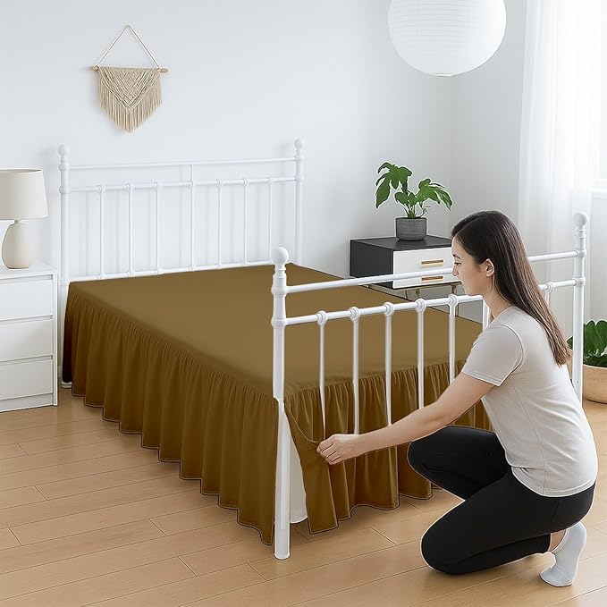 Premium Microfiber Queen Ruffled Bed Skirt, 8” Drop with Split Corners, Soft Wrinkle Free Bedskirt with Platform, Solid Taupe Dust Ruffle for 60" x 80" Mattress