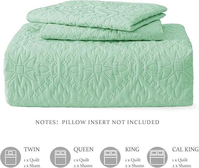 Exclusivo Mezcla Twin Quilt Bedding Set, Lightweight Soft Bedspreads Coverlets with 1 Pillow Sham, Modern Sage Green Quilts Twin XL Size for All Seasons