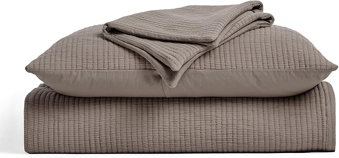 EVERGRACEHOME Cotton Gauze King Bedspread, Ultra Soft Prewashed Pick Stitch Matelassé Coverlet, Lightweight Textured Oversized King Quilt Bedding Set for All Season, with 2 Shams, Mocha Brown