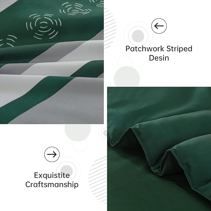 Anibedding Dark Green Comforter Set Queen Size,8 Pieces Bed in a Bag Patchwork Striped Bedding Sets,Boho Soft Microfiber Bedding Set for All Season(90"×90")