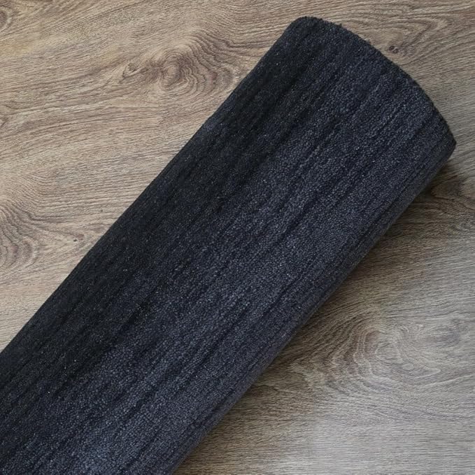 Hand Knotted Loom Wool ECO-Friendly Area Rugs - 4'x6', Rectangle, Charcoal Color, Solid Plain Design, High Pile Handmade Anti Skid Area Rugs for Living Room, Bed Room (L00111)