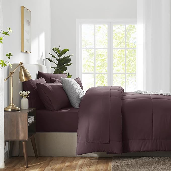 CozyLux Full Size Comforter Set Cocoa Powder, 7 Pieces Bed in a Bag, Cocoa Powder Comforter Full Size, All Season Bedding Sets with Stitch Quilted Comforter, Flat Sheet, Fitted Sheet, Pillowcases