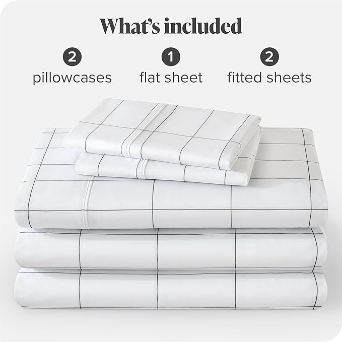 Bare Home Split King Sheet Set - 1800 Ultra-Soft Microfiber Double Brushed - Deep Pockets - Easy Fit - 5 Piece Set - Bed Sheets & Pillowcases (Split King, Grid - White/Grey)