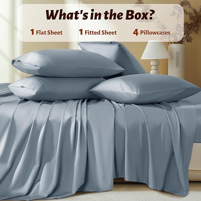 Shilucheng 100% Egyptian Cotton King Size Sheets Set - 1000 Thread Count,Luxury Cotton Bed Sheets,Breathable & Cooling Bedding and Pillow Cases, 16 Inch Deep Pocket - 6 Piece (French Blue, King)