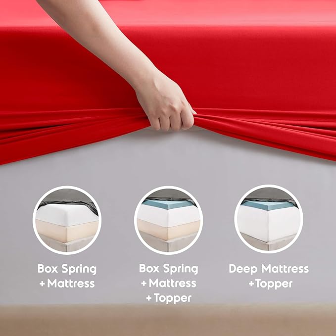 Nestl Queen Sheet Set - Luxury 1800 Ultra-Soft Microfiber Bed Sheets - Double Brushed - Deep Pockets - Easy Fit - 4 Piece Set - Bedding Sheets & Pillowcases (Queen, Red)
