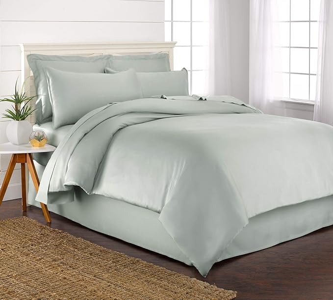 Queen Duvet Cover by Pure Bamboo, 3 Piece Set, Genuine 100% Organic Viscose Derived from Bamboo, Luxuriously Soft and Cooling, 2 Pillowcases (Queen, Sea Glass)