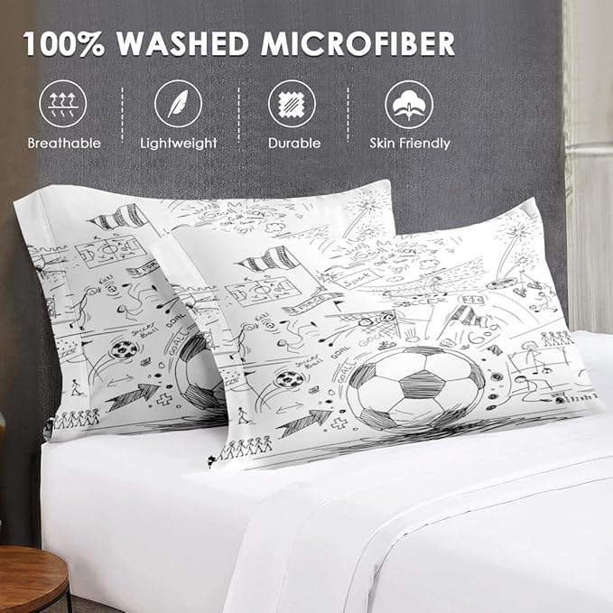 Twin Size Comforter Set with Pillowcase, Game Painting Ball Cup Soccer Soft 2 Pcs Bedding for Kids and Adults Bedroom Bed Decor