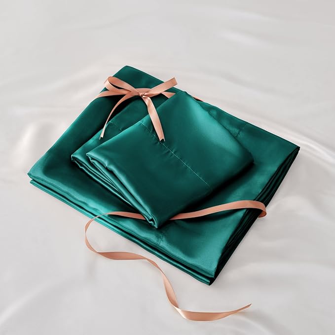 BEDELITE Satin Sheets Twin Size Bed Set, Luxury Soft Teal Silky Sheets for Hair and Skin, Similar to Silk Bed Sheets Set 3 Pieces with 1 Deep Pocket Fitted Sheet, 1 Flat Sheet, and 1 Pillowcase