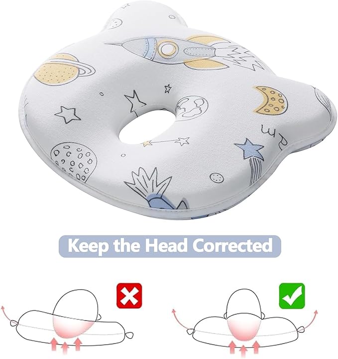 Memory Foam Travel Pillow,Breathable Flat Soft Bed Pillow with Soft Cover,Head Support Small Pillow Cute Shape for Car Seat Space