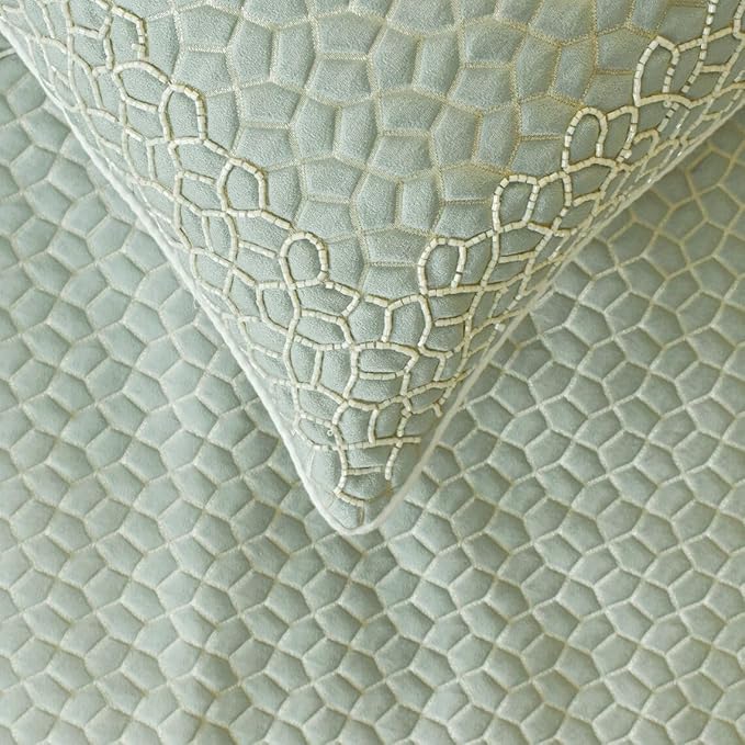 The HomeCentric King/Queen/Twin Blue Decorative King 90"x18" Bed Runner Without Pillow Cover, Mosaic, Bead Embroidery, Handmade, Tassels Bed Scarf on Jacquard Fabric - Tessellation Blue