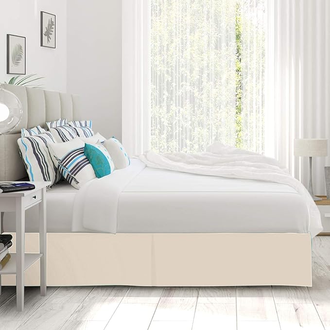 Bed Skirt - 25 Inch Fall Tailored Drop Pleated Dust Ruffle, 100% Egyptian Cotton - Solid Pattern and Color { Cal- King , Solid , Cream}
