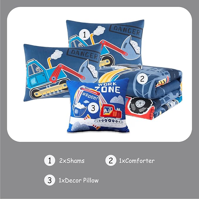 Kids Comforter Set Full Size for Boys, Glow in The Dark Truck Bedding Set 1 Comforter, 1 Decor Pillow, 2 Pillow Shams