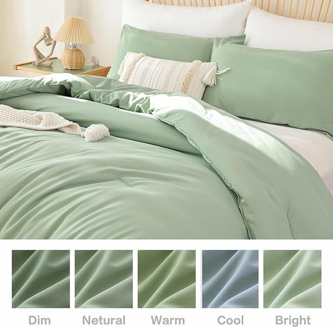 ROSGONIA California King Comforter Set Sage Green, 3pcs(1 Boho Cal King Comforter & 2 Pillowcases), All Season Lightweight Bedding Blanket Quilt