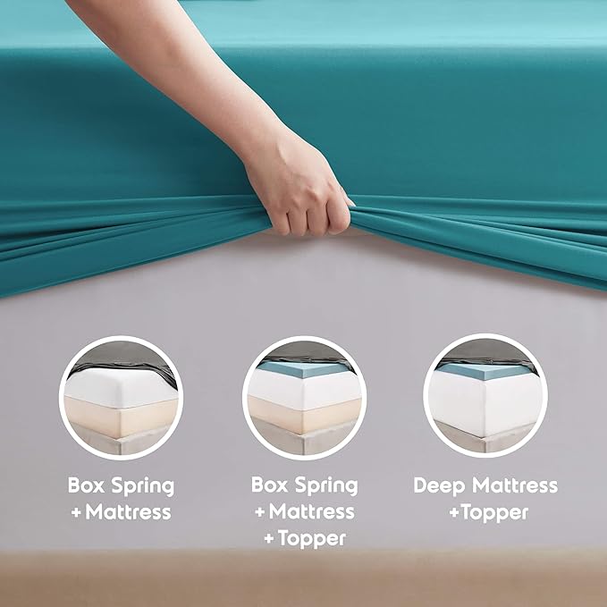 Nestl Split King Sheet Set - 1800 Ultra-Soft Microfiber Bed Sheets - Double Brushed - Deep Pockets - Easy Fit - 5 Piece Set - Bed Sheets & Pillowcases (Split King Size, Teal)