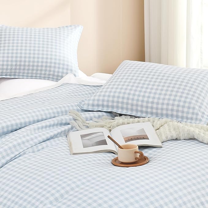 Andency Blue Checkered Comforter King(104x90Inch), Plaid Gingham Buffalo Grid Bedding Comforter Sets for Boys Kids Teens, 3 Pieces Lightweight Microfiber Geometric Preppy Bed Set