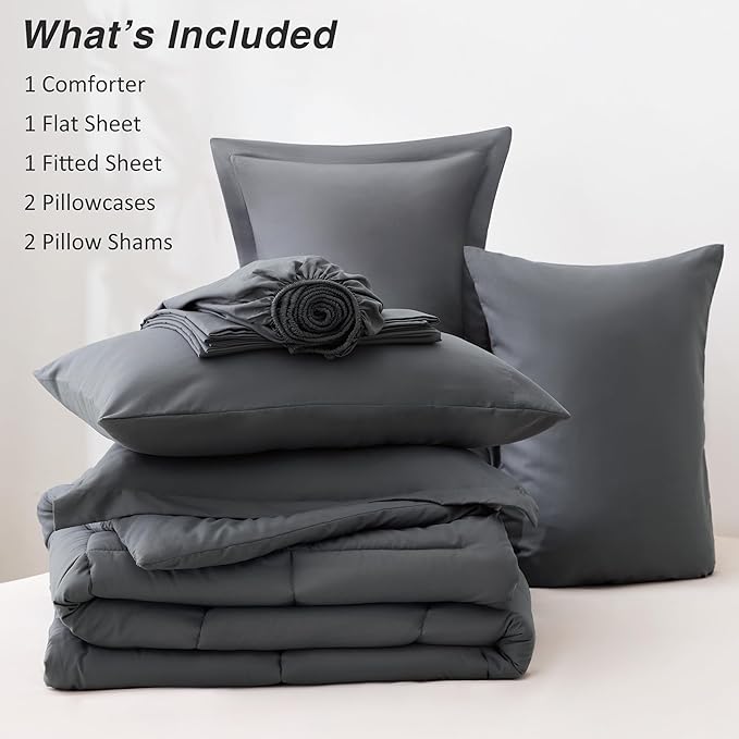 Love's cabin Full Comforter Set Soot Grey, 7 Pieces Full Bed in a Bag, All Season Bedding Sets with 1 Comforter, 1 Flat Sheet, 1 Fitted Sheet, 2 Pillowcase and 2 Pillow Sham
