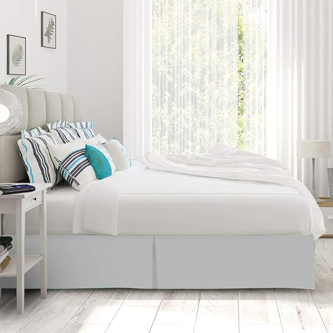 Bed Skirt - 25 Inch Fall Tailored Drop Pleated Dust Ruffle, 100% Egyptian Cotton - Solid Pattern and Color { Olympic Queen , Solid , Silver Grey}