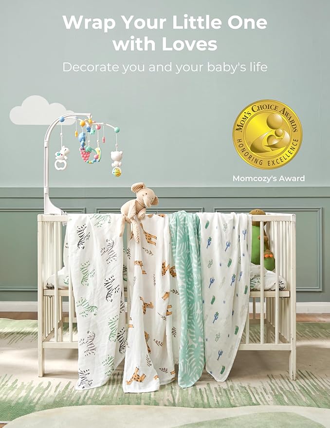 Momcozy Muslin Best Wishes Swaddle Blankets, Ultra Soft Neutral Registry Essentials, Jungle Trails & Wild Pals, Breathable Large 47'' x 47'' Newborn Boys Girls Receiving Blanket