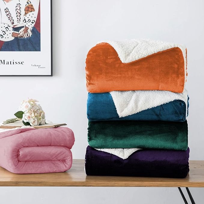 MOONLIGHT20015 Baby Pink Sherpa Fleece Throw Blanket for Bed - Wholesale Bulk Pack of 16 Sherpa Blankets - Soft Fluffy Throw Blankets for Hotels, Guest Bedroom, 50x60 Inches