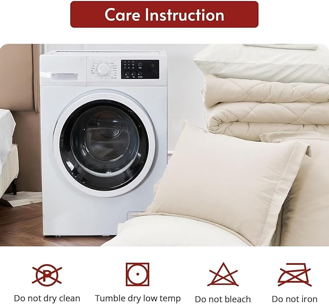 MUXHOMO 7 Pieces King Comforter Set, Reversible Bed in a Bag King Size, All Season Bedding Set with Comforter, Flat Sheet, Fitted Sheet, Pillowcases & Shams, Beige & White