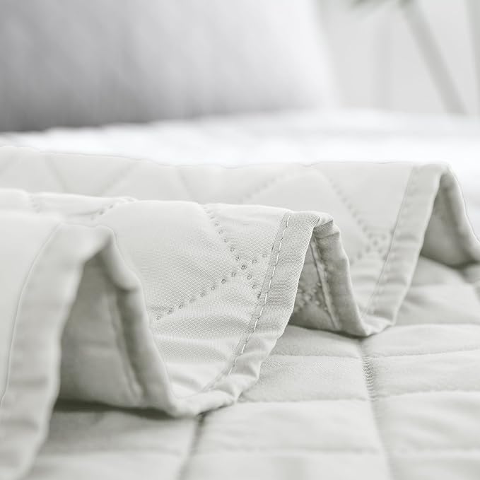 Easy-Going Twin Size Reversible Quilt Set with 1 Quilt and 1 Pillow Sham, Soft Bed Quilt Cover, Water Resistant Lightweight Microfiber Bedspread, Stain Resistant, Ivory/Ivory