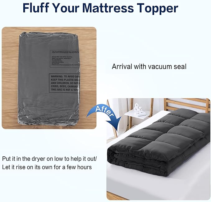 SOPAT Mattress Topper Queen Size Extra Thick Mattress Pad 8-21" Deep Pocket Soft Down Alternative Fill Mattress Protector Pillow Top Mattress Cover (60x80 Inches, Dark Grey)