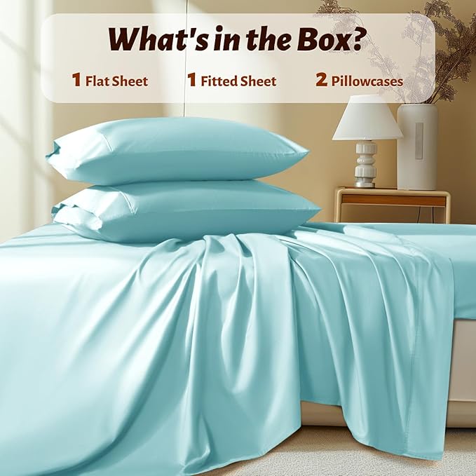 Shilucheng 100% Egyptian Cotton King Size Sheets Set - 1000 Thread Count,Luxury Cotton Bed Sheets,Breathable & Cooling Bedding and Pillow Cases, 16 Inch Deep Pocket - 4 Piece (Spa Blue, King)