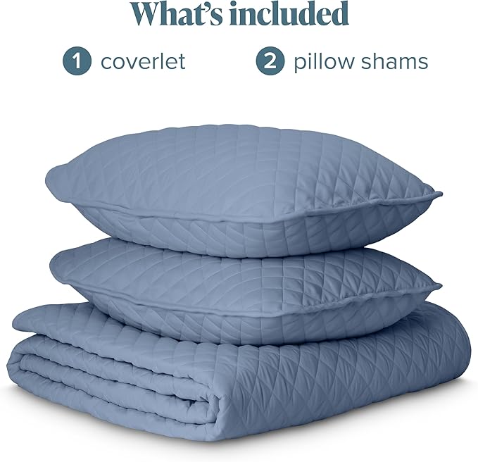 Bare Home Coverlet Set - King Size - Lightweight Bed Decor - Comforter Alternative - All-Season Quilted Bedspread (King, Coronet Blue)