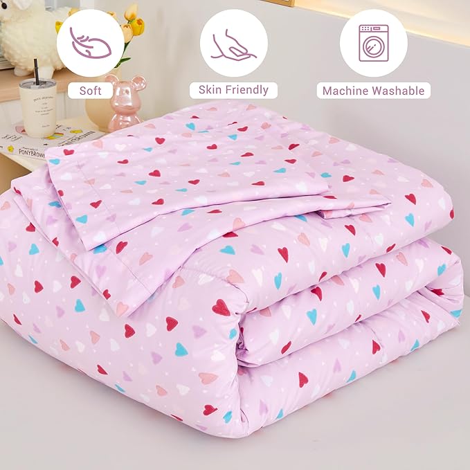 Viviland Kids Twin Bedding Sets for Girls, Soft Microfiber Twin Comforter Set, Purple Heart