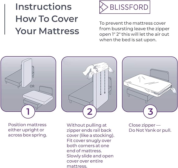 BLISSFORD Plastic Mattress Protector Zippered Full XL, Waterproof Vinyl Mattress Cover, Heavy Duty Noiseless Mattress Encasement