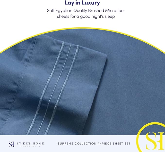 Full Size Sheet Sets - Breathable Luxury Sheets with Full Elastic & Secure Corner Straps Built In - 1800 Supreme Collection Extra Soft Deep Pocket Bedding, Sheet Set, EXTRA DEEP pocket - Full, Denim