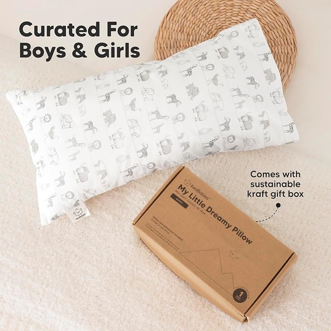 Toddler Pillow with Pillowcase - 10x18 My Little Dreamy Kids Travel Bed Pillows for Sleeping, Organic Cotton Small Pillowcase, Soft & Breathable, Machine Washable, Toddlers 2-5 years old (Savannah)