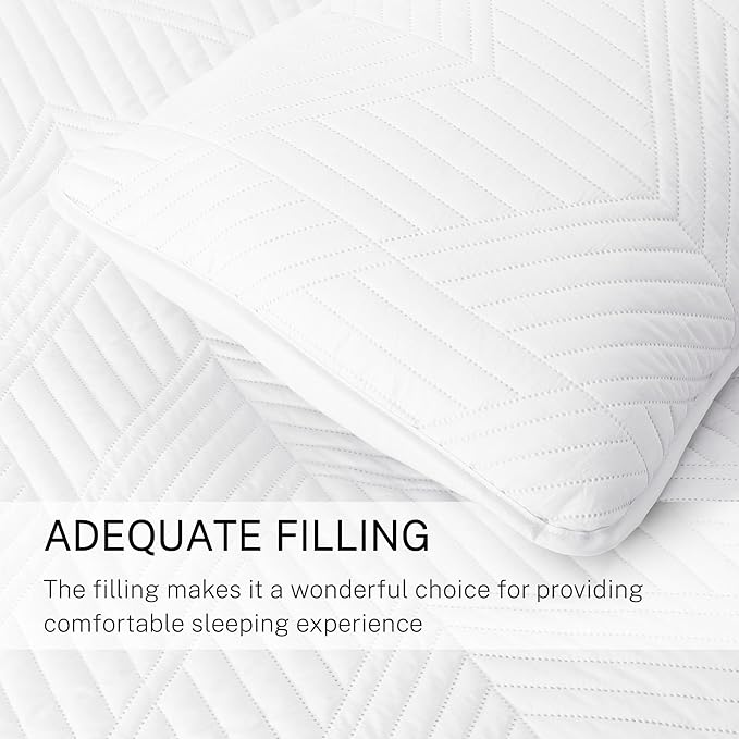 Exclusivo Mezcla Ultrasonic Twin Quilt Bedding Set, Lightweight White Bedspreads Soft Modern Geometric Coverlet Set for All Seasons (1 Quilt and 1 Pillow Sham)