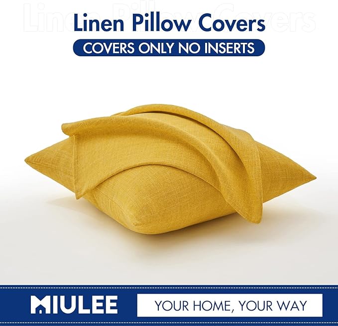 MIULEE Pack of 2 Decorative Linen Burlap Textured Pillow Covers Farmhouse Boho Accent Pillowcases Spring Home Decor for Couch Sofa Bedroom Living Room 18x18 Inch Bright Yellow