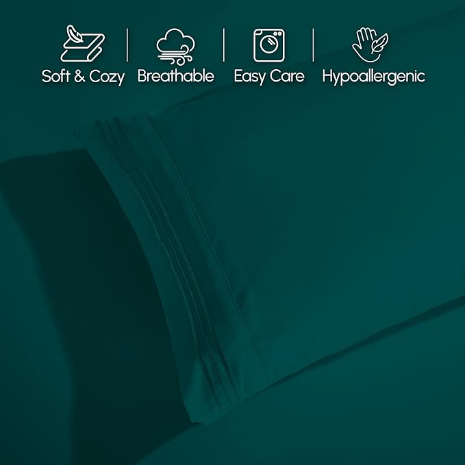 Elegant Comfort Luxurious 1500 Premium Hotel Quality Microfiber 4-Piece Sheet Set, 18-24 Inches Deep - Extra Deep Pocket Sheets - Ultra Soft 4PC Deep Pocket Sheets, Queen, Marine Teal