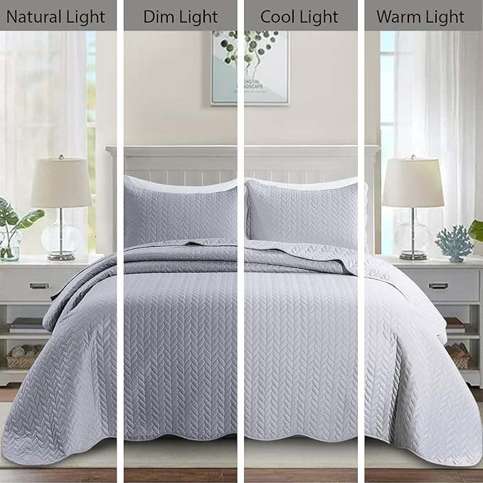 MOONLIGHT20015 8 Pack Quilt King Size Bedding (106" x 96") - Bulk Wholesale for Hotels, Guest Bedroom & Airbnbs - Lightweight Microfiber Reversible Embossed Quilts Bedspread (Silver)