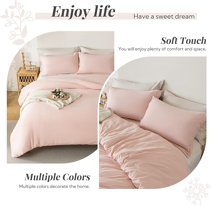 MILDLY Super Soft Duvet Cover - 100% Washed Microfiber Pink Comforter Cover Set 3 Pieces with Zipper Closure & Corner Ties (No Comforter)