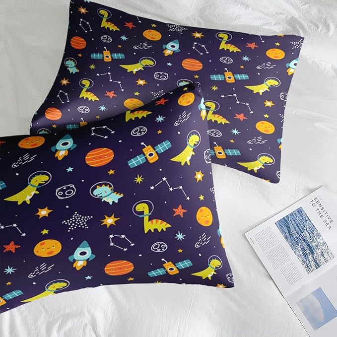 Comforter Set Twin Size, Space Astronaut Dinosaur 5 Pcs Bedding for Kids and Adults, Funny Galaxy Dino Planet Bed Sheet Sets with Fitted Sheet Pillowcase & Sham for Bedroom Bed Decor