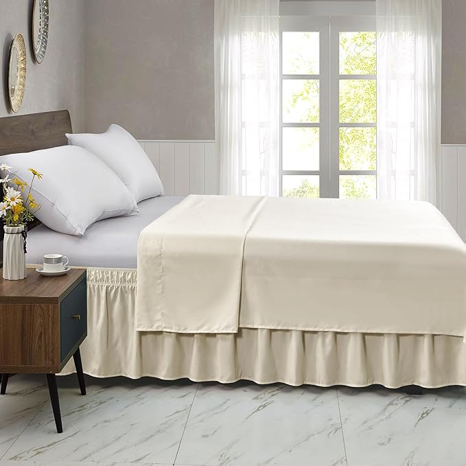 FreshCulture King Bed Skirt, Dust Ruffle for King Size Bed, Easy Fit with 22-Inch Tailored Drop, Elastic Wrap Around Bed Skirt King Size, Hotel Quality Bed Skirts for Adjustable Bed (Cream)