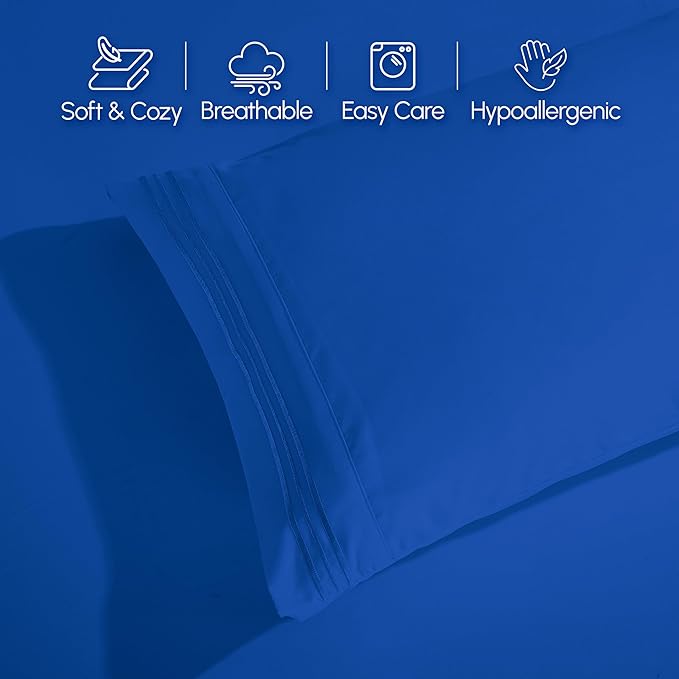 Elegant Comfort Luxurious 1500 Premium Hotel Quality Microfiber 4-Piece Sheet Set, 18-24 Inches Deep - Extra Deep Pocket Sheets - Ultra Soft 4PC Deep Pocket Sheets, Queen, Royal Blue