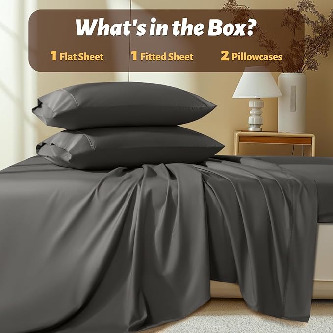 Shilucheng 100% Egyptian Cotton Sheets Set - 1000 Thread Count,Luxury Cotton Bed Sheets,Breathable & Cooling Bedding and Pillow Cases, 16 Inch Deep Pocket - 4 Piece (California King, Dark Grey)