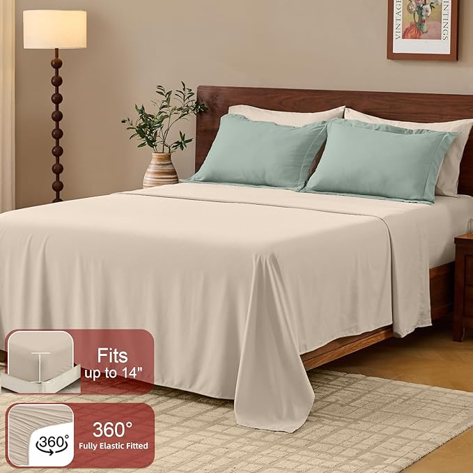 FUANNA King Size Comforter Set 7 Pieces, Reversible Bedding Sets with All Season Soft Comforter, Bed in a Bag Includes Comforter, Flat Sheet, Fitted Sheet, Pillowcases & Shams, Sage Green & Beige