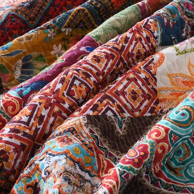 Autumn Dream Cotton Patchwork Bedspread Quilt Sets, Reversible Bedding Coverlet Sets, Red Gorgeous Vintage Pattern, King Size