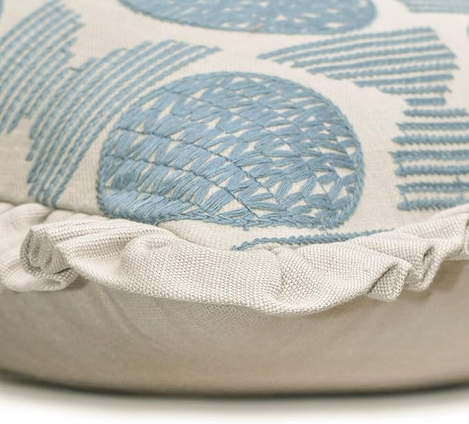 The HomeCentric King/Queen/Twin Blue Decorative Bed Runner CA King 86"x18" Bed Runner Without Pillow Cover, Embroidery, Ruffles Bed Scarf on Linen Fabric - Ellara Blue
