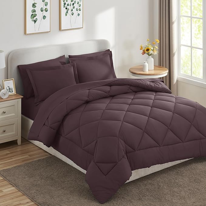 CozyLux King Size Comforter Set Cocoa Powder - 7 Pieces Bed in a Bag King, Luxury Soft Bed Set for All Seasons, Bedding Set with Down Alternative Comforter, Sheets, Pillowcases & Shams