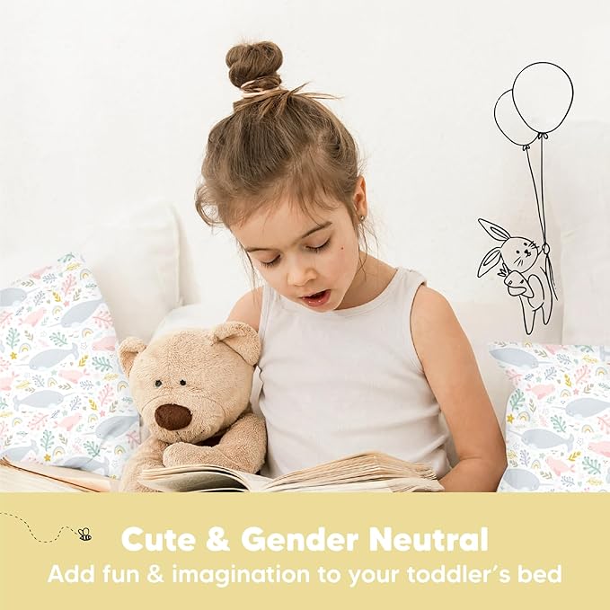 Toddler Pillow with Pillowcase - 13x18 My Little Dreamy Kids Travel Bed Pillows for Sleeping, Organic Cotton Small Pillowcase, Soft & Breathable, Machine Washable, Toddlers 2-5 years old (Narwhal)