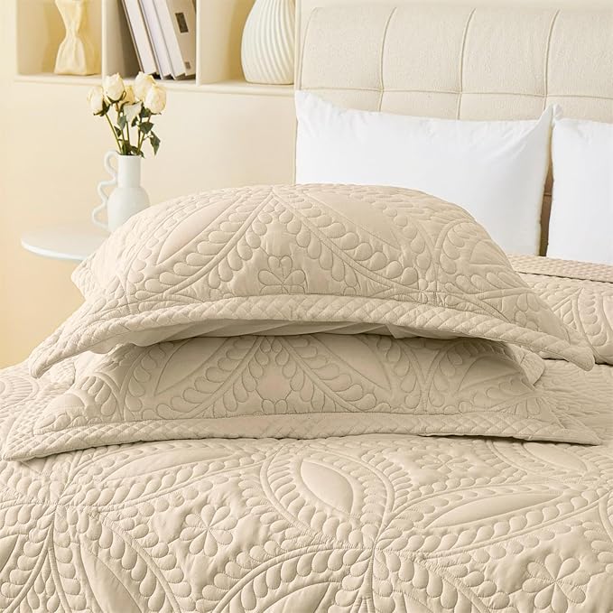 Cmfshape Oversize King Bedspread 128"x120",3 Piece California King Quilt,Lightweight Bed Quilt Set for All Season,Modern Geometric Pattern Bedding Set Beige