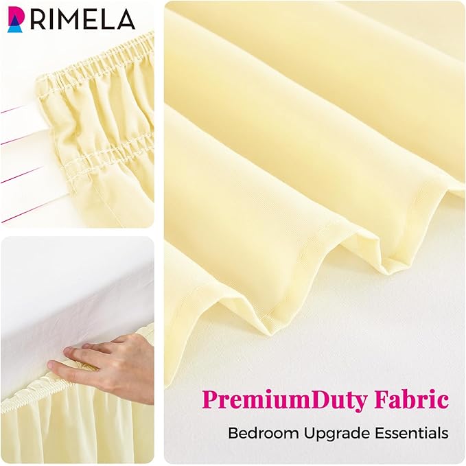 RIMELA Bed Skirt Queen Size 12 Inch Drop, Wrap Around Elastic Bedskirt Solid Microfiber Luxury Hotel Quality Fabric, Easy to Install Machine Washable Wrinkle & Fade Resistant, Light Yellow